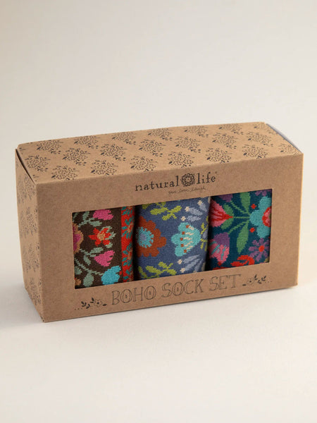 Blue Floral Boxed Boho Sock Set