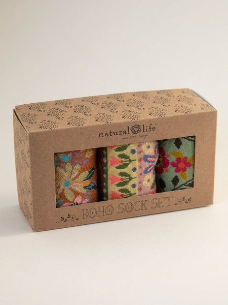 Neutral Floral Boxed Boho Sock Set