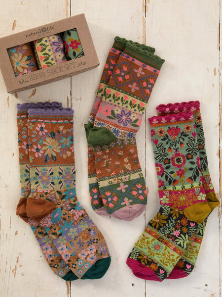 Neutral Floral Boxed Boho Sock Set