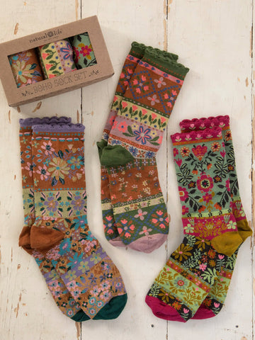 Neutral Floral Boxed Boho Sock Set