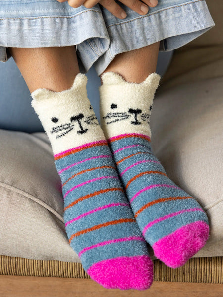 White Cat Cozy Socks