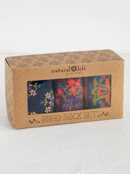 Plum Floral Boxed Boho Sock Set