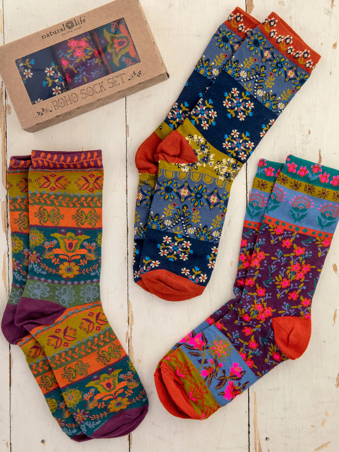 Plum Floral Boxed Boho Sock Set