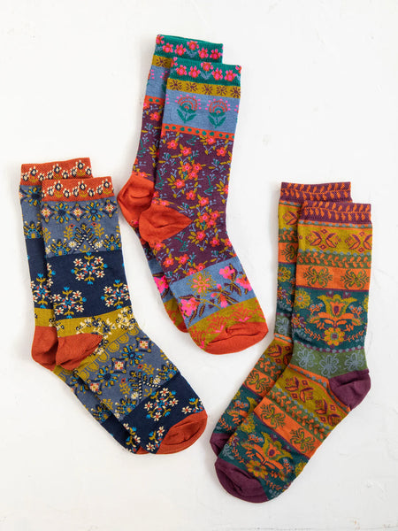 Plum Floral Boxed Boho Sock Set