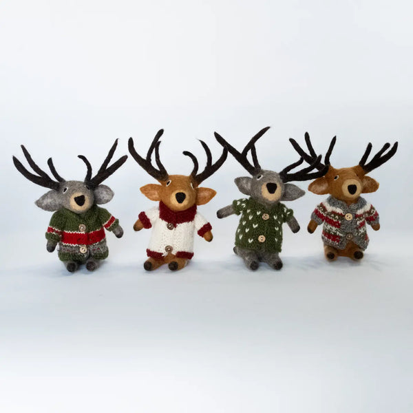 Sitting Reindeer with Sweaters Ornament