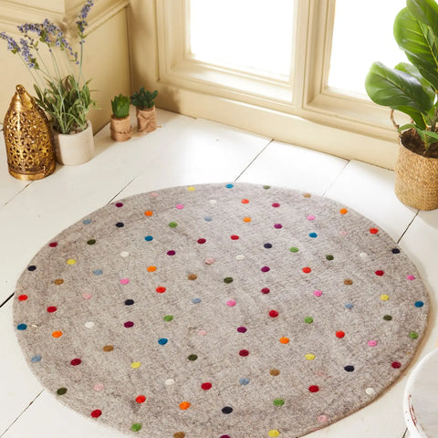 Dotty Round Needle Felted Rug