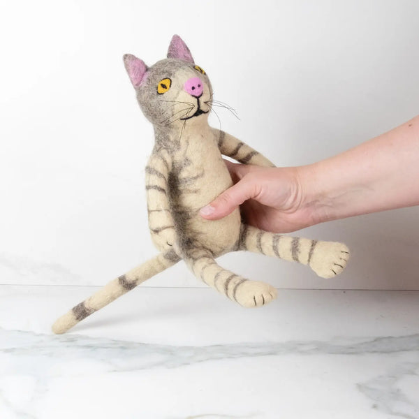 Gray & White Stripe Sitting Cat-Large