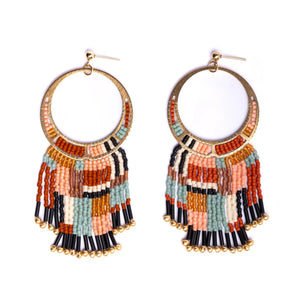 Beaded Handwoven Painted Desert Fringe Earrings