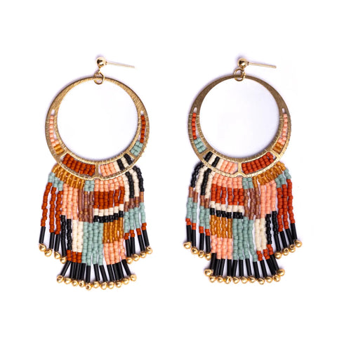 Beaded Handwoven Painted Desert Fringe Earrings