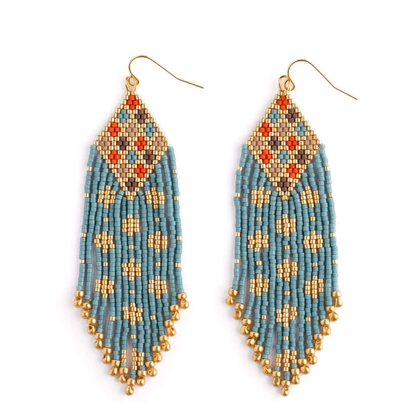 Beaded Handwoven Sari Fringe Earrings