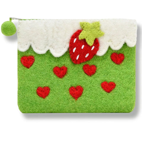 Strawberry with Heart Felted Coin Purse