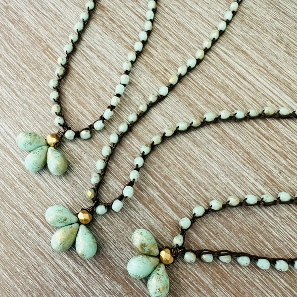 Triple Mint Drop Necklace with Knotted Crystal