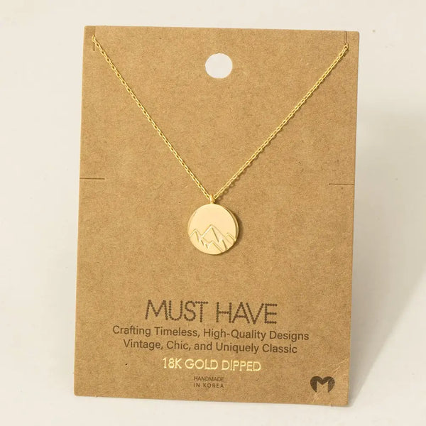 Etched Mountain Coin Necklace