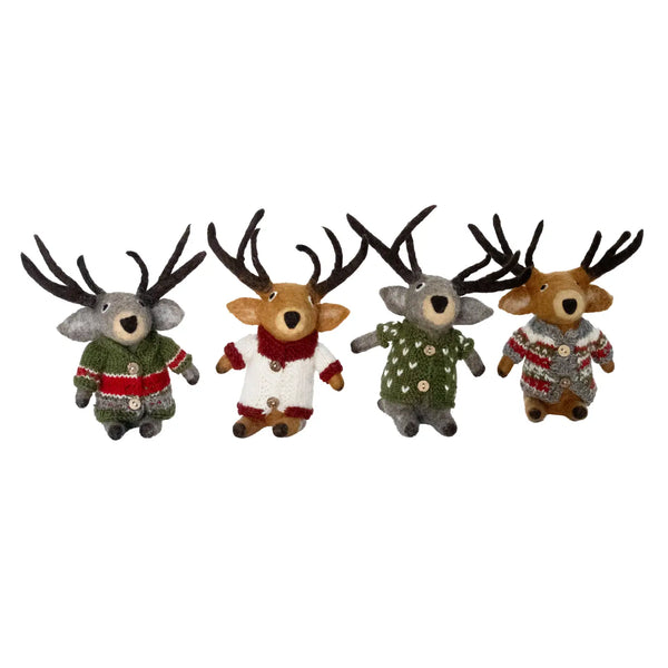 Sitting Reindeer with Sweaters Ornament