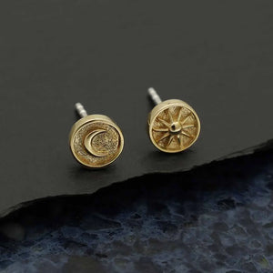Bronze Raised Sun and Moon Post Earrings