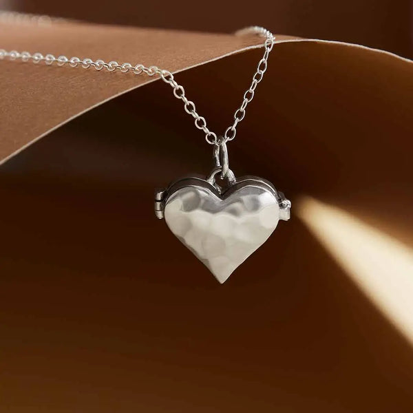 Heart Locket Necklace with Hammer Finish