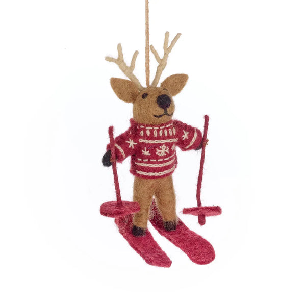 Felt Blitzen the Skiing Reindeer Ornament