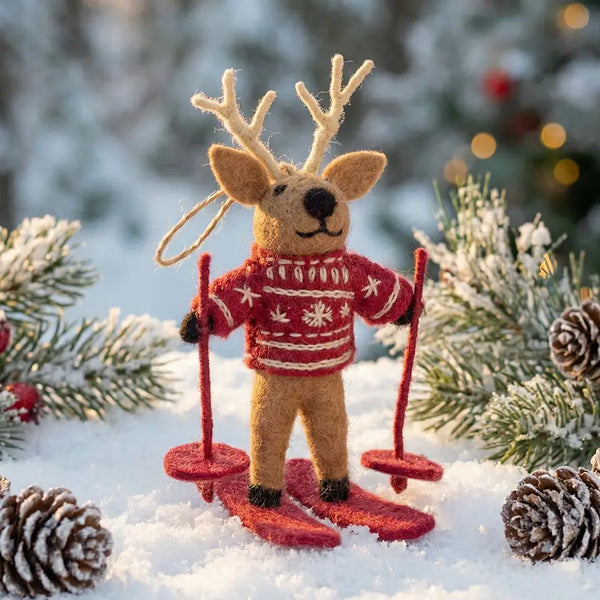 Felt Blitzen the Skiing Reindeer Ornament