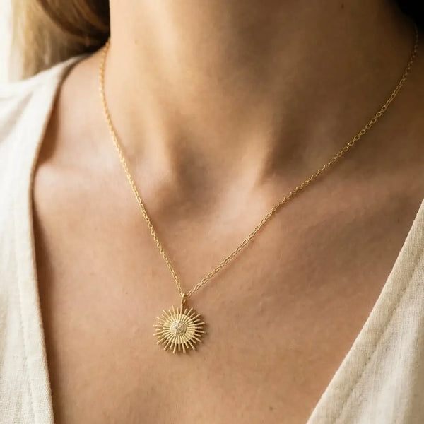 Circle Sun Shine Ray Pendant Necklace