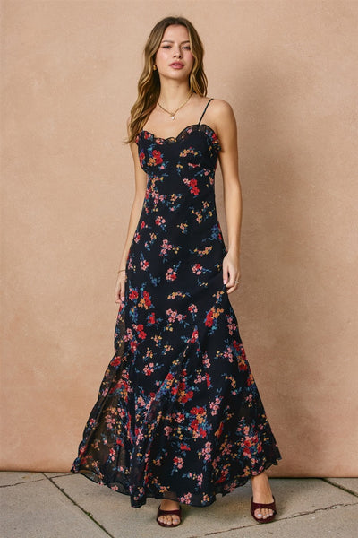 In A Mood Chiffon Ruffle Flared Maxi Dress