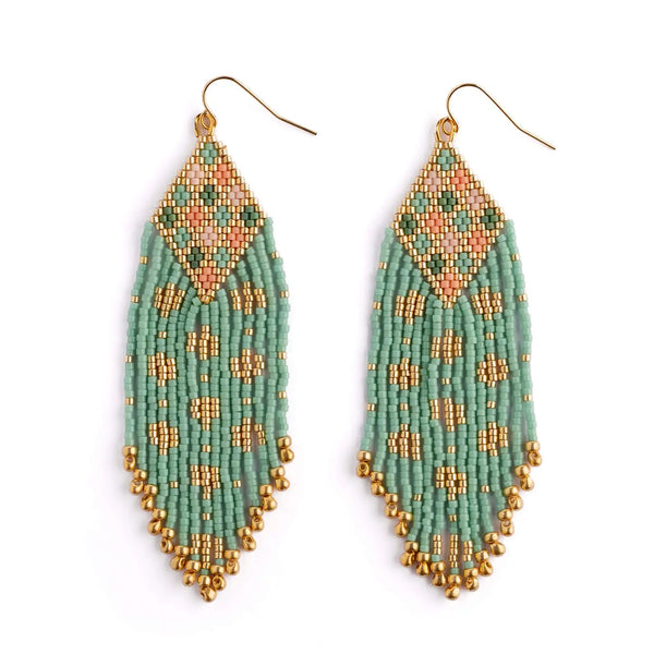 Beaded Handwoven Sari Fringe Earrings