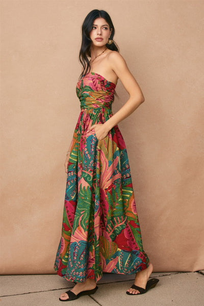 Drawing Dream Strapless Ruched Maxi Dress