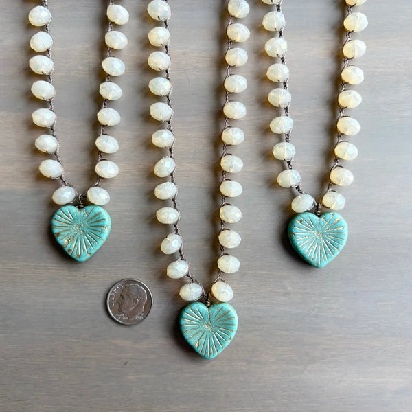 Aqua Starburst Heart Necklace