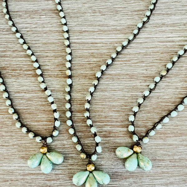 Triple Mint Drop Necklace with Knotted Crystal