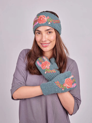 Rose Embroidered Mittens