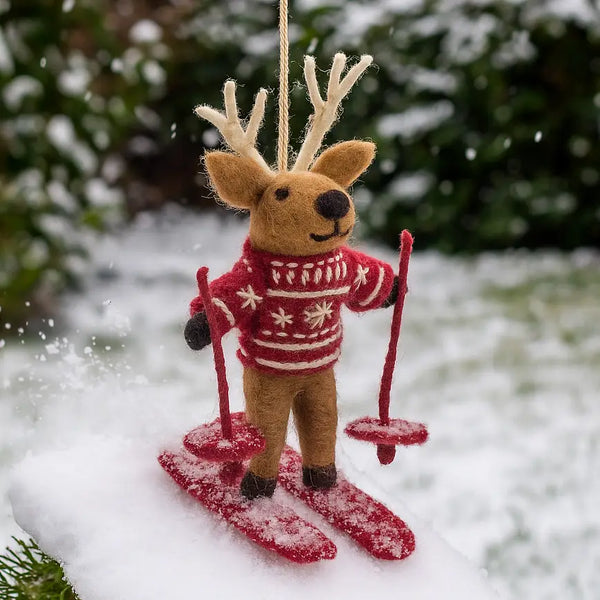 Felt Blitzen the Skiing Reindeer Ornament