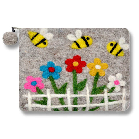 Flower and Bees Felted Coin Purse