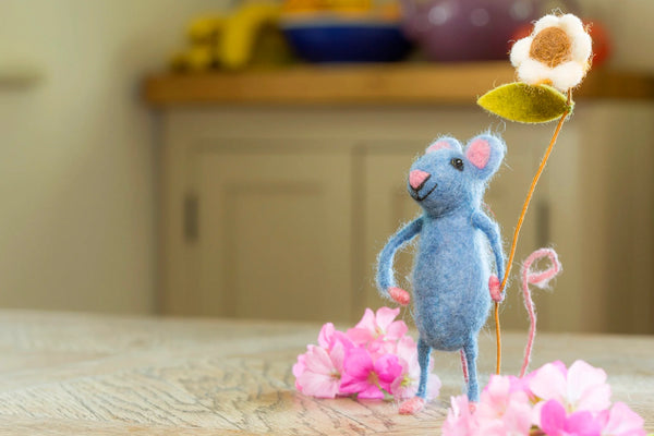Blue Mouse with a Flower