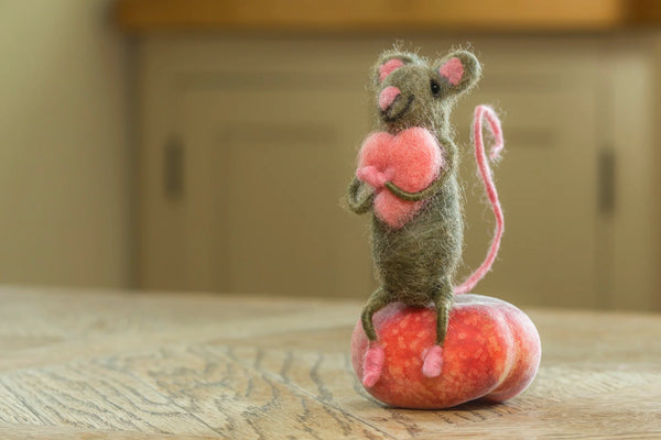 Grey Mouse with Pink Heart
