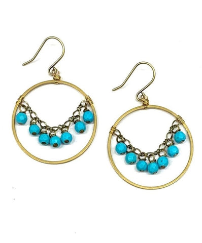 Turquoise Chain Fringe Circle Earrings