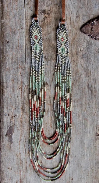 Mayan Loom Multi Strand Long Necklace