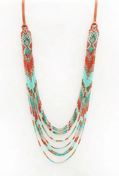 Mayan Loom Multi Strand Long Necklace