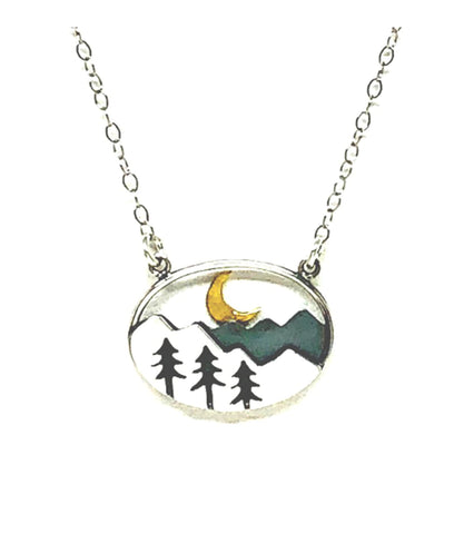Tree, Moon and Mountain Charm Necklace